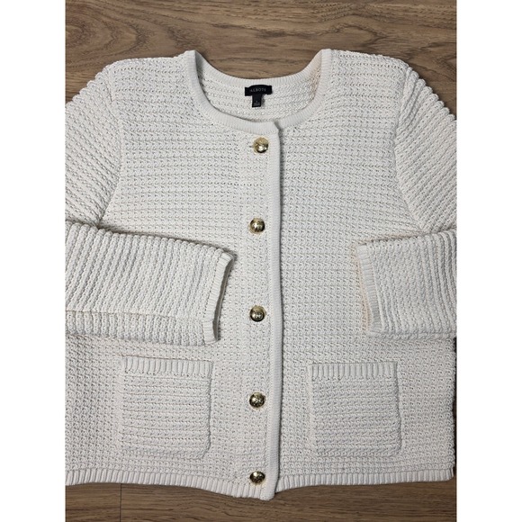 Talbots Sweaters - Talbots Kate Cardigan Size Large Ivory Gold Buttons Pockets Chunky‎ Knit